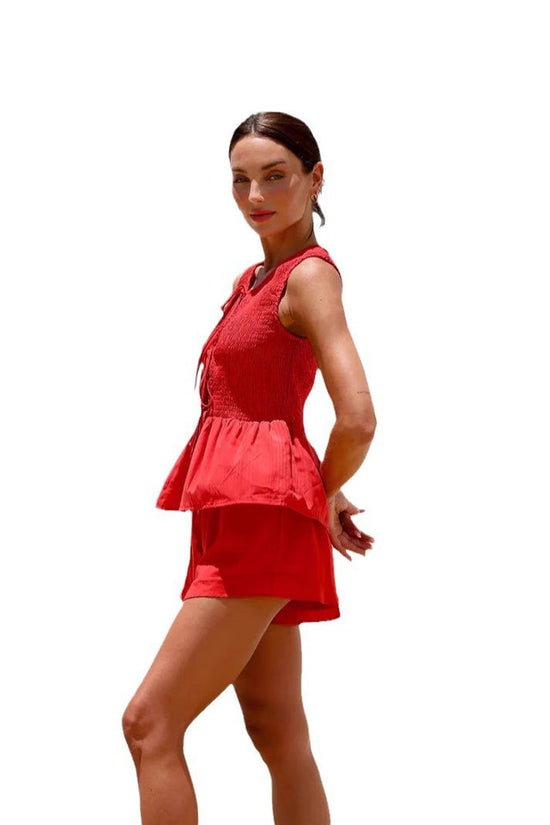 Lace-up Sleeveless Backless Top High Waist Shorts Suit