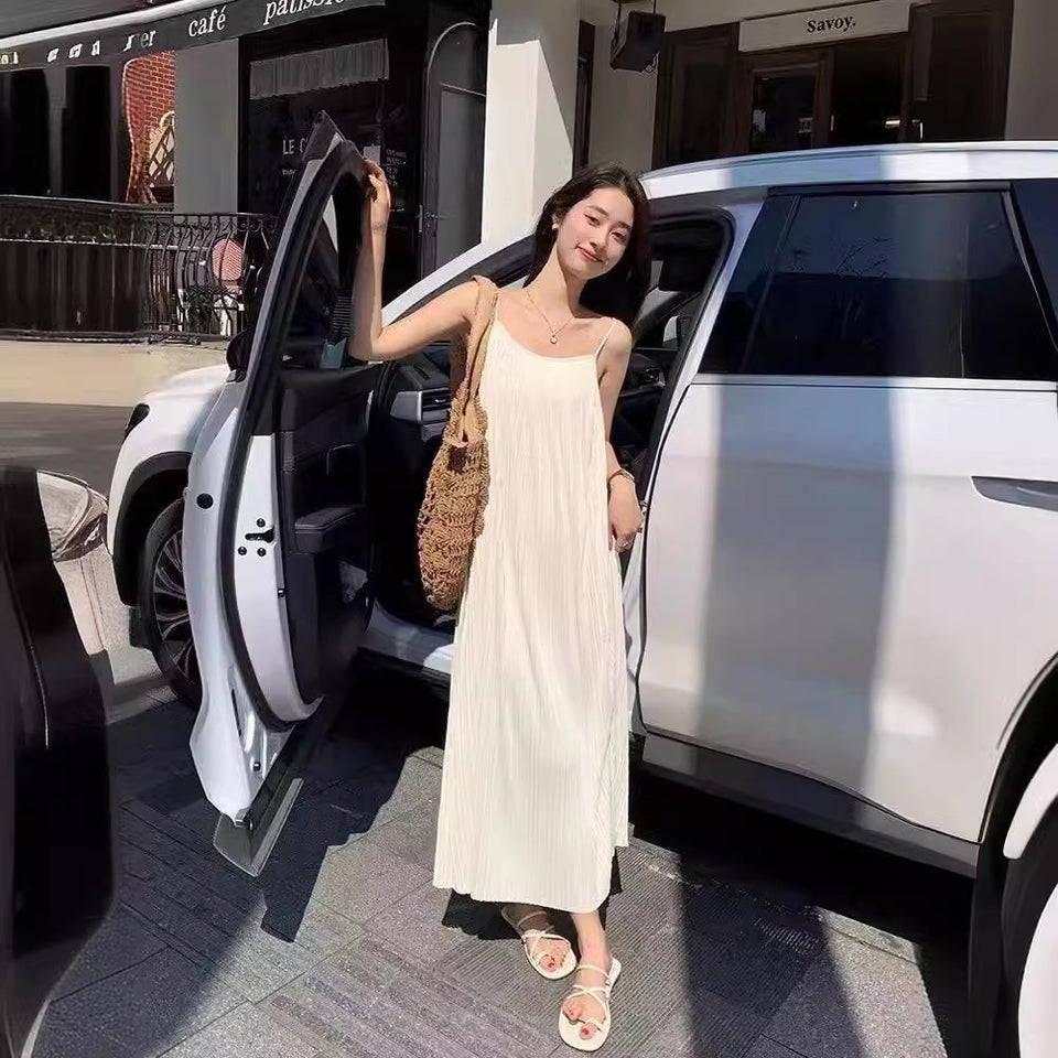 Draping Slim Fit All-match Pleated Dress