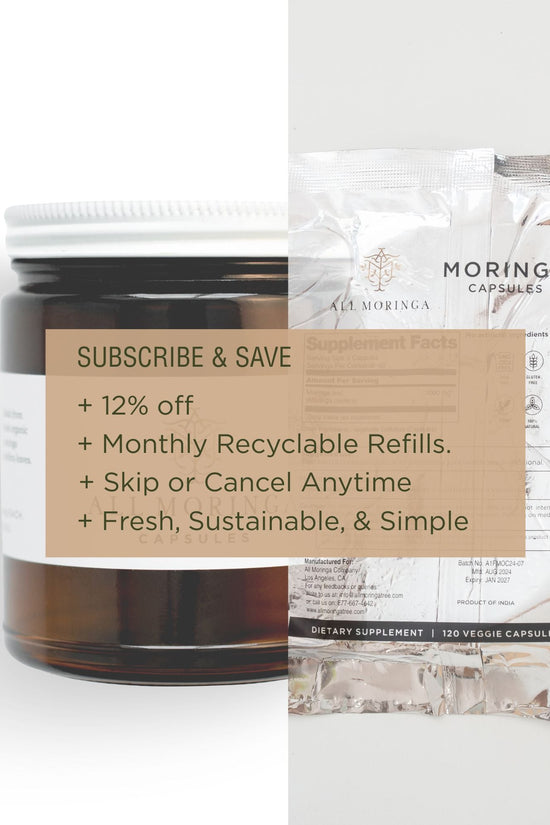 Premium Organic Moringa leaf Powder Supplements in Vegan Capsules 120ct in a Glass Jar. Non-GMO, Complete Green Superfood