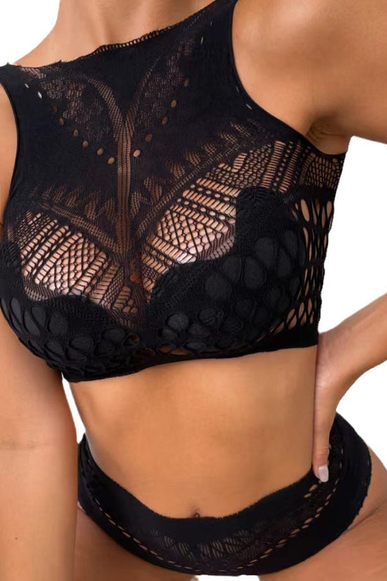 Women's Hollow-out Fishnet Clothes Bikini Suit