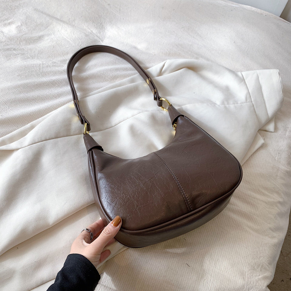 Underarm Bag Oil Wax Leather Trendy Texture One-shoulder Crossboby Bag Women's Bag