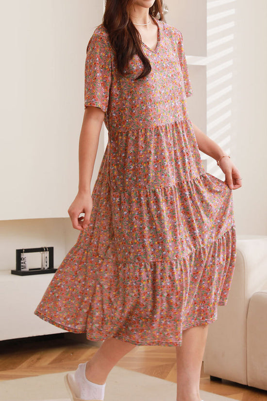 Comfortable Nightdress Women's Short Sleeve Floral Slimming Dress