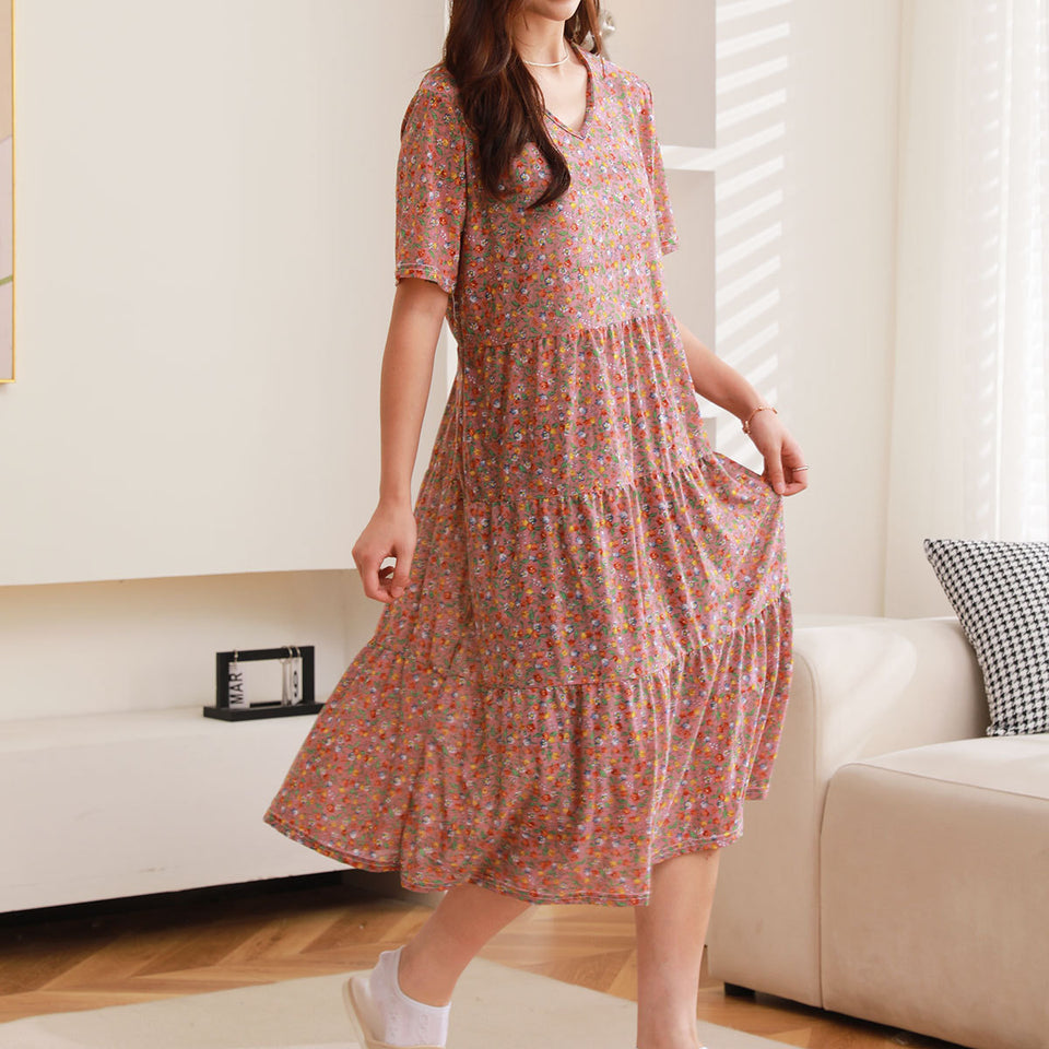 Comfortable Nightdress Women's Short Sleeve Floral Slimming Dress