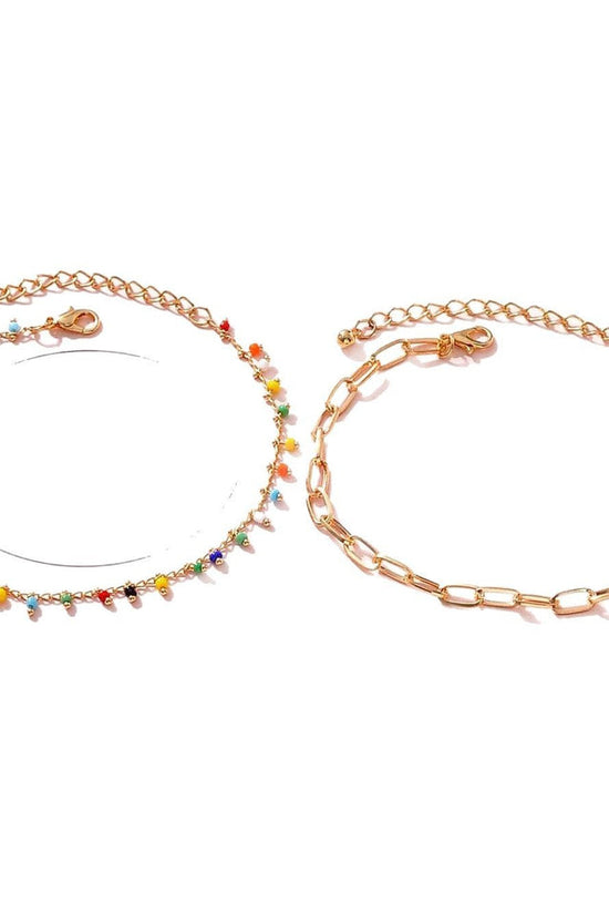 European And American Popular Color Bead Double-circle Anklet Geometric Chain Beaded All-match