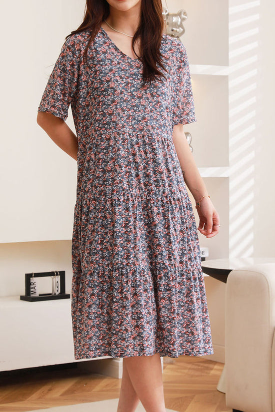 Comfortable Nightdress Women's Short Sleeve Floral Slimming Dress