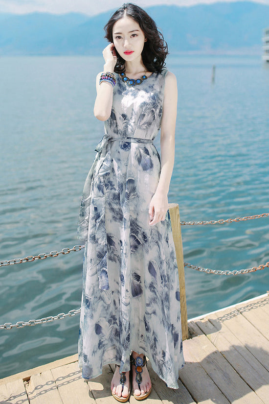 Women's Printed Sleeveless Bohemian Long Dress