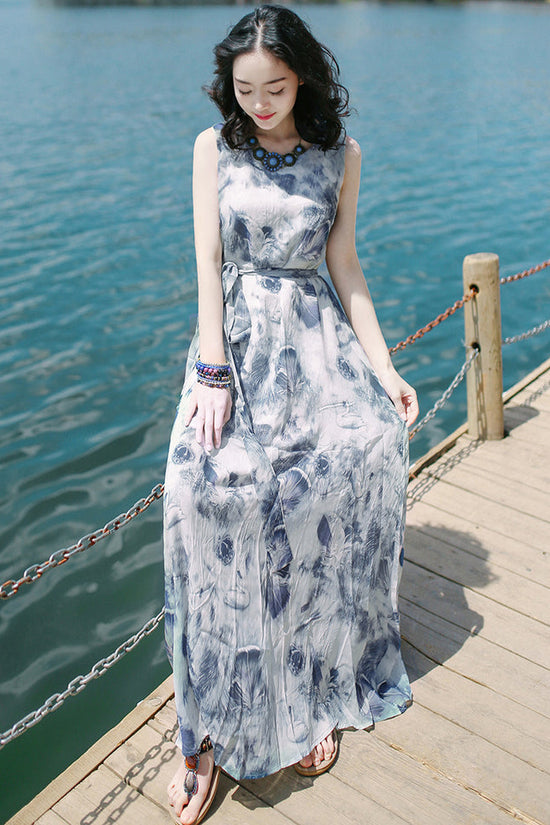 Women's Printed Sleeveless Bohemian Long Dress