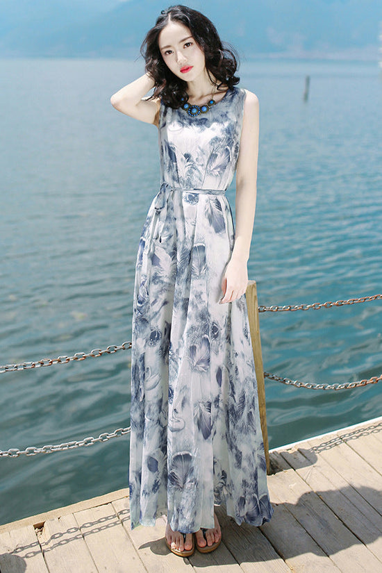 Women's Printed Sleeveless Bohemian Long Dress