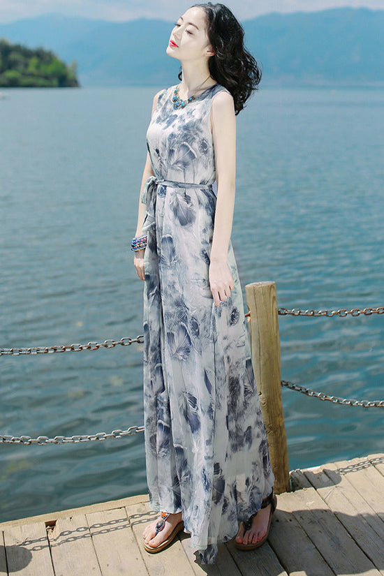 Women's Printed Sleeveless Bohemian Long Dress