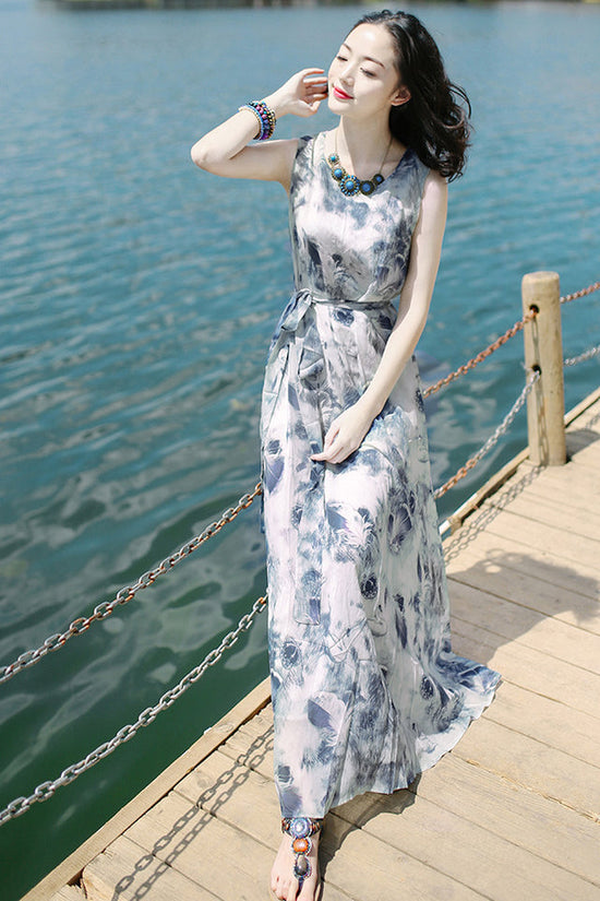 Women's Printed Sleeveless Bohemian Long Dress