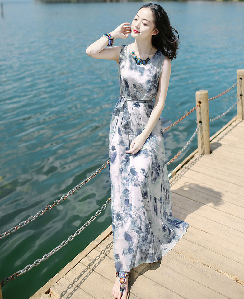 Women's Printed Sleeveless Bohemian Long Dress
