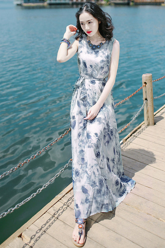 Women's Printed Sleeveless Bohemian Long Dress
