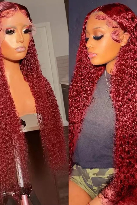 Creative And Versatile Wine Red Long Front Lace Wig