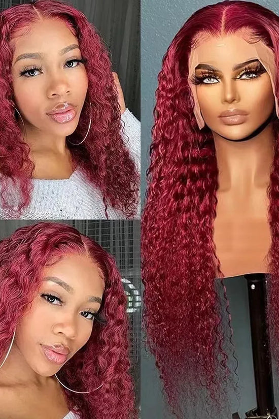 Creative And Versatile Wine Red Long Front Lace Wig