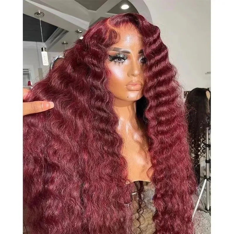 Creative And Versatile Wine Red Long Front Lace Wig