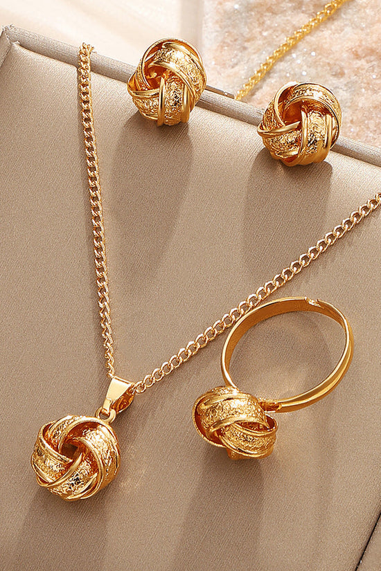 Twisted Bends And Hitches Creative Knotted Necklace Ear Stud Ring Jewelry Suit