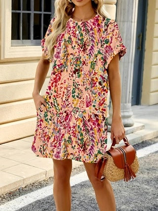 Short Sleeve Printed Pocket Dress