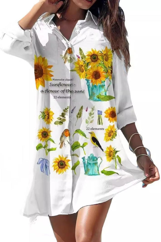 Old Women's Printed Plus Size Beach Sun Protection Shirt Dress