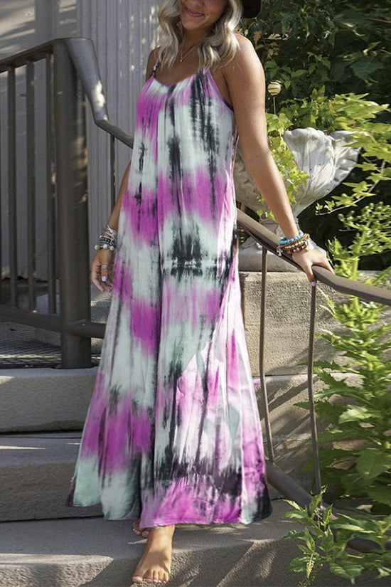 European And American Tie-dye Striped Printing Slip Plus Size Dress