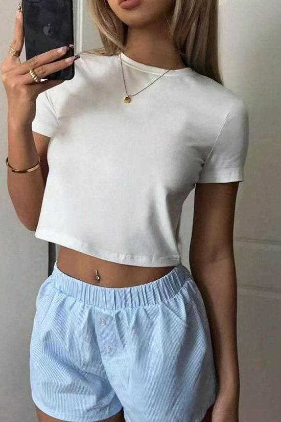Women Solid Casual Minimalist Workout Shirt Slim Fit Short Sleeve Sports Tees Gym Athletic Tops Summer
