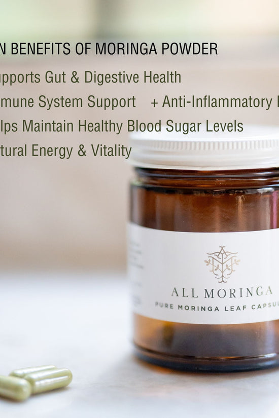 Premium Organic Moringa leaf Powder Supplements in Vegan Capsules 120ct in a Glass Jar. Non-GMO, Complete Green Superfood