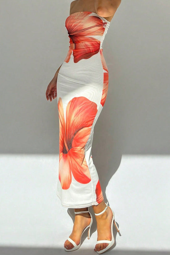 New Women's Slim-fit Contrast Colors Floral Print Dress
