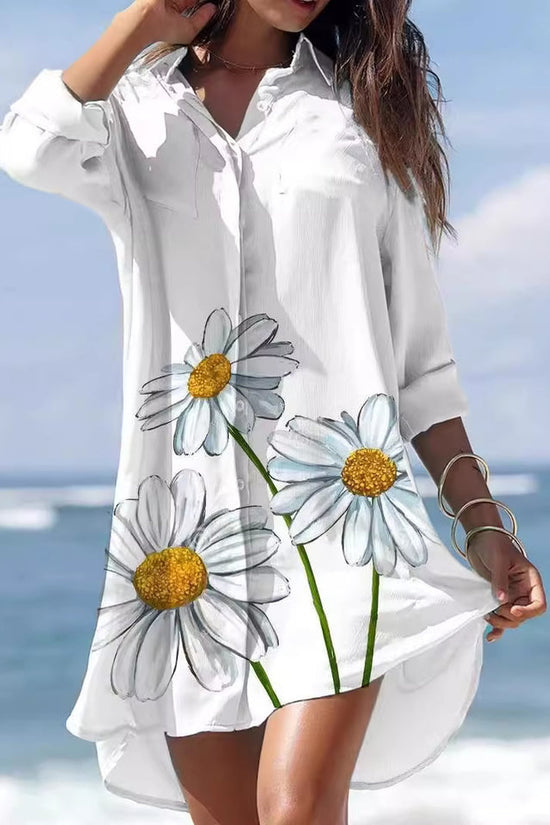 Old Women's Printed Plus Size Beach Sun Protection Shirt Dress