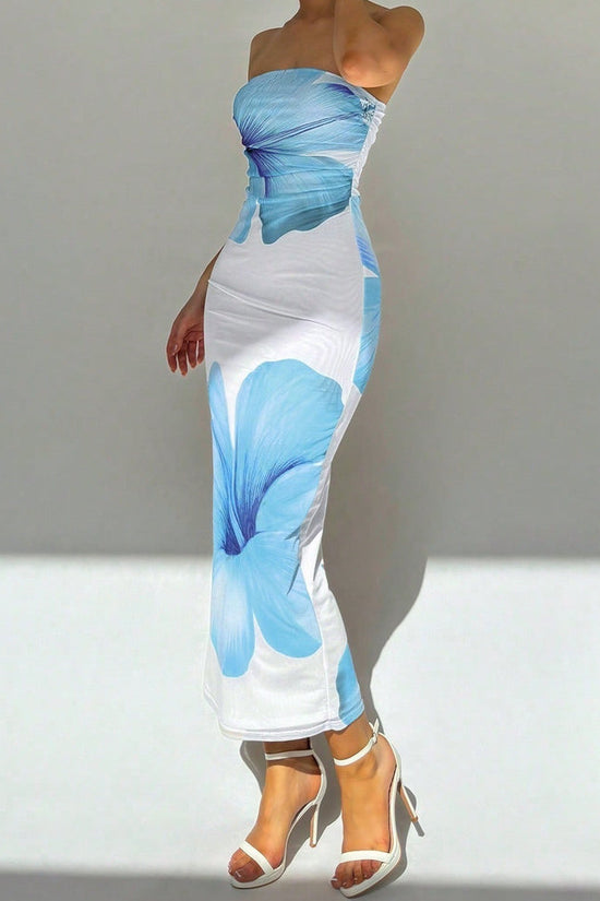 New Women's Slim-fit Contrast Colors Floral Print Dress