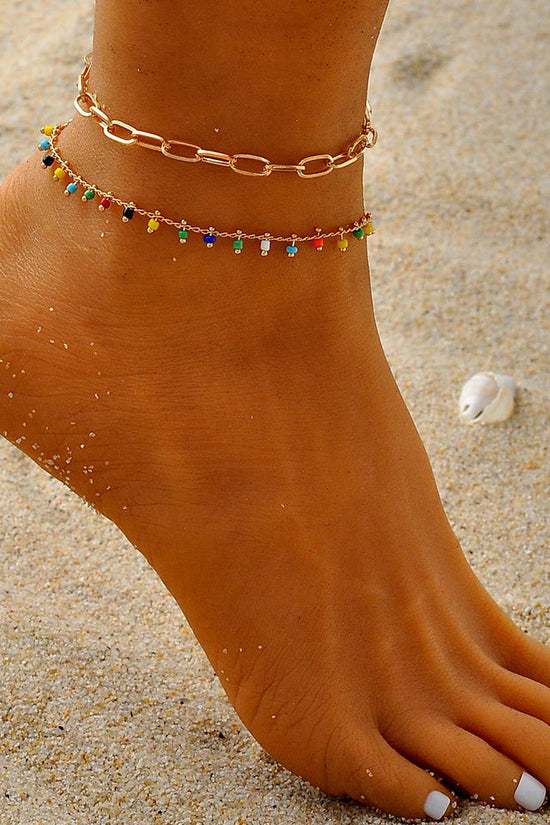 European And American Popular Color Bead Double-circle Anklet Geometric Chain Beaded All-match