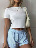 Women Solid Casual Minimalist Workout Shirt Slim Fit Short Sleeve Sports Tees Gym Athletic Tops Summer
