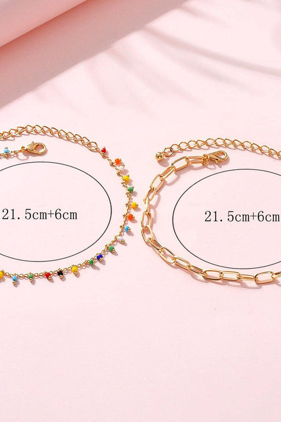 European And American Popular Color Bead Double-circle Anklet Geometric Chain Beaded All-match