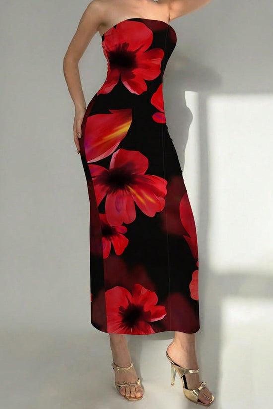 New Women's Slim-fit Contrast Colors Floral Print Dress