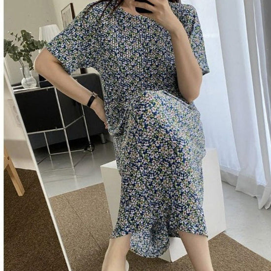 Comfortable Nightdress Women's Short Sleeve Floral Slimming Dress