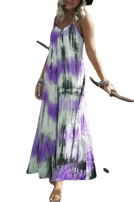 European And American Tie-dye Striped Printing Slip Plus Size Dress