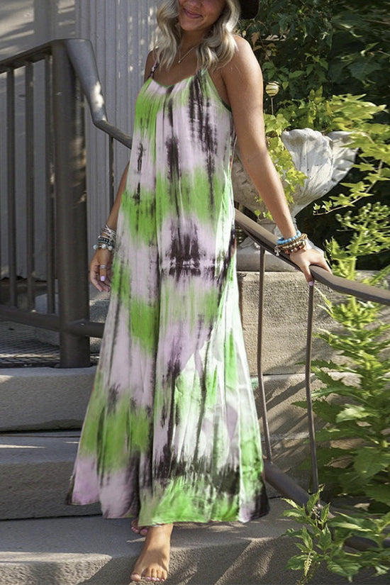 European And American Tie-dye Striped Printing Slip Plus Size Dress