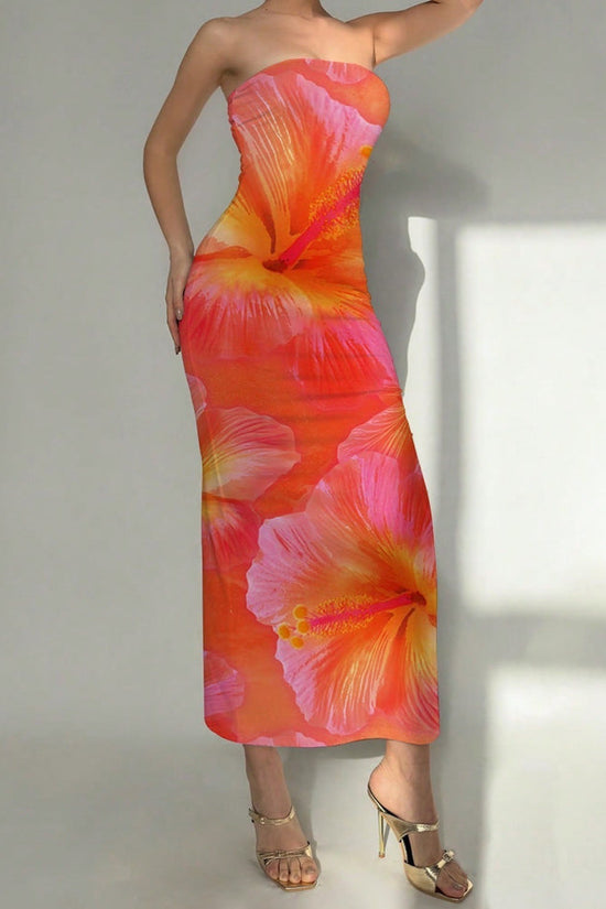New Women's Slim-fit Contrast Colors Floral Print Dress