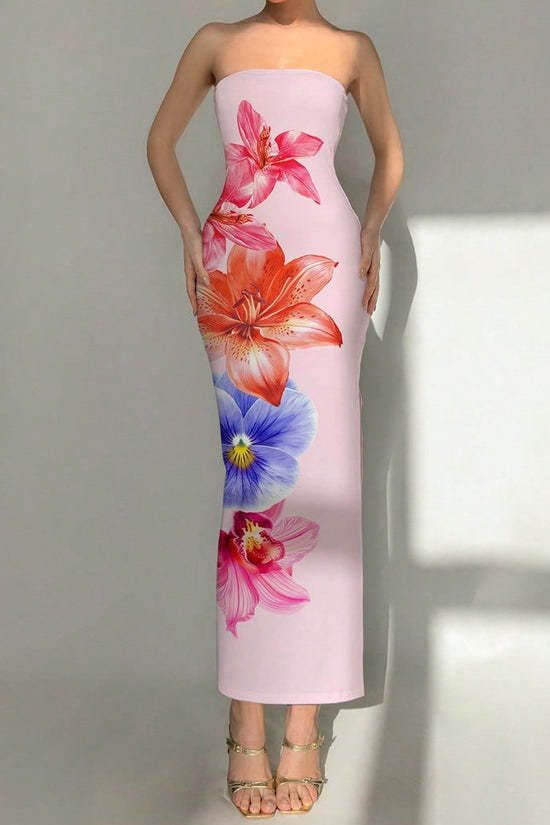New Women's Slim-fit Contrast Colors Floral Print Dress