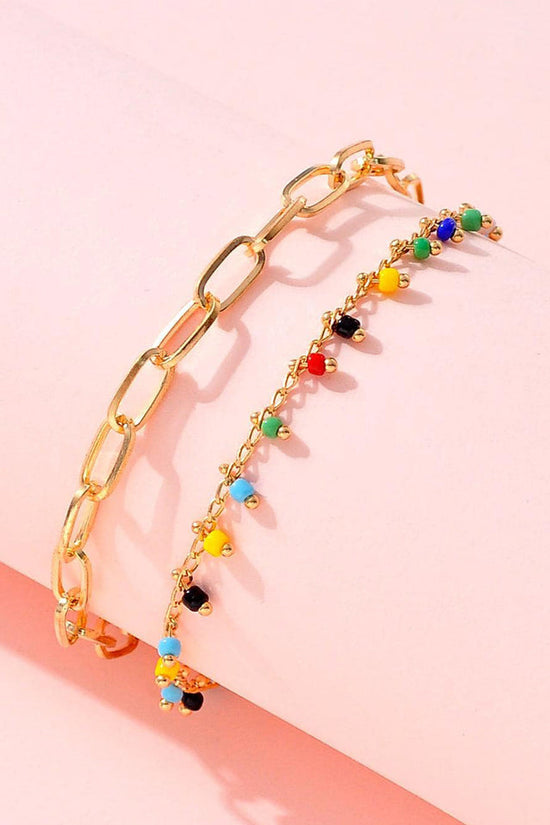 European And American Popular Color Bead Double-circle Anklet Geometric Chain Beaded All-match