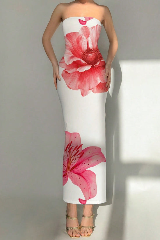 New Women's Slim-fit Contrast Colors Floral Print Dress