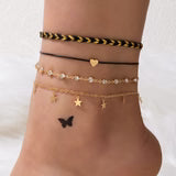 Korean Style Alloy Diamond XINGX Pendant Anklet Four-piece Set