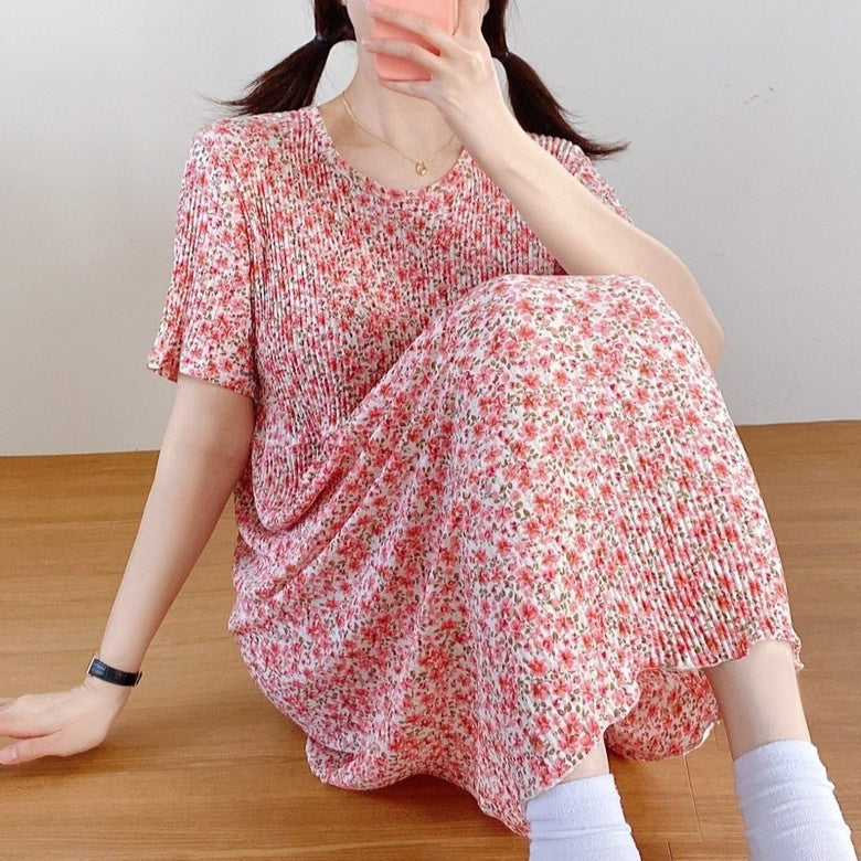 Comfortable Nightdress Women's Short Sleeve Floral Slimming Dress