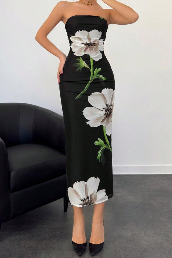 New Women's Slim-fit Contrast Colors Floral Print Dress