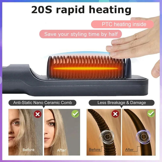 Electric Hot Comb Straightener Brush Tool