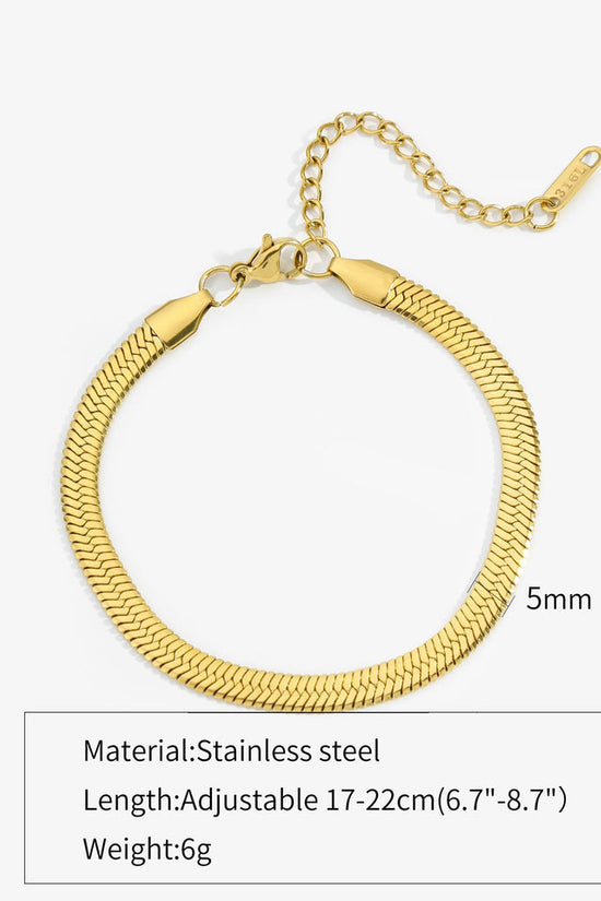 Simple Steel Peptide 18K Gold Plating Chain Like Flat Snake Bracelet