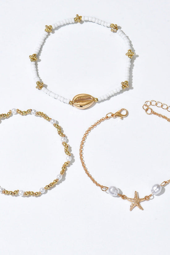 Beach Vacation Bead Shell Starfish Foot Ornaments Anklet Three-piece Set
