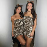 Leopard Print Cold-shoulder Bodycon Waist Tube Top Dress