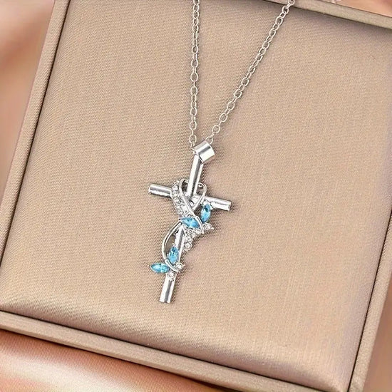 Exquisite Elegant Butterfly Cross Pendant Necklace