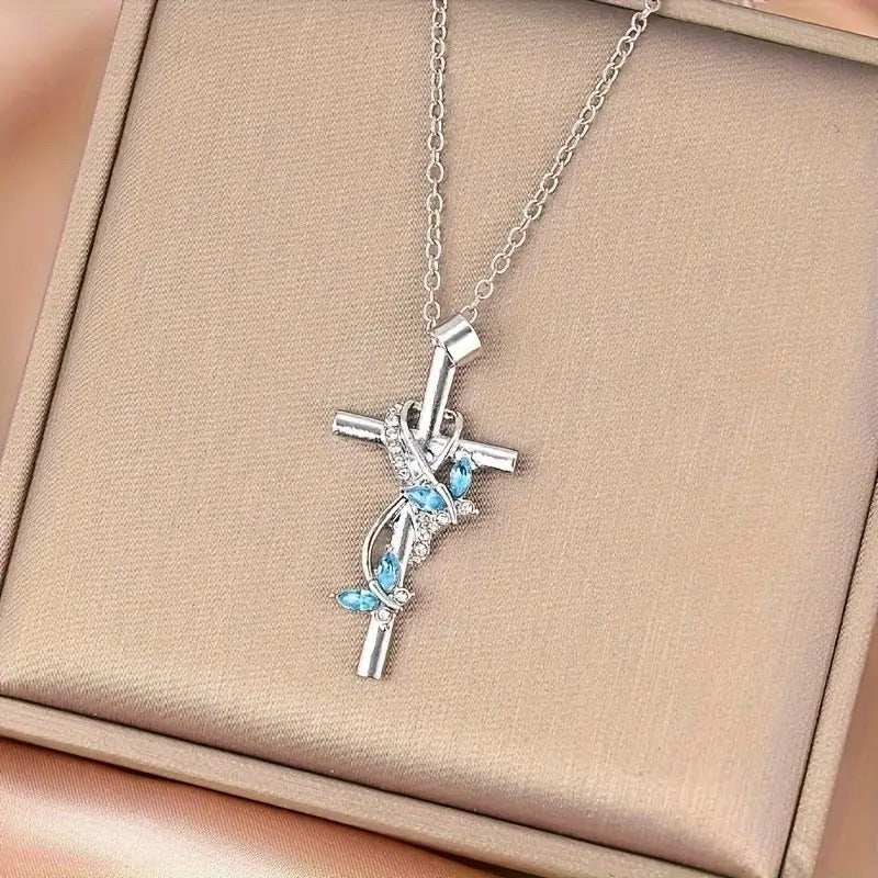 Exquisite Elegant Butterfly Cross Pendant Necklace