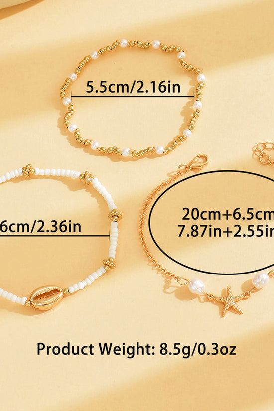 Beach Vacation Bead Shell Starfish Foot Ornaments Anklet Three-piece Set