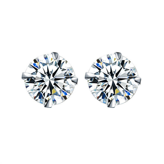 Round Silver Pin Zircon Ear Studs Earrings